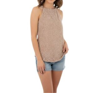 SHEILAY Tan Polka Dot Halter Top Size Medium